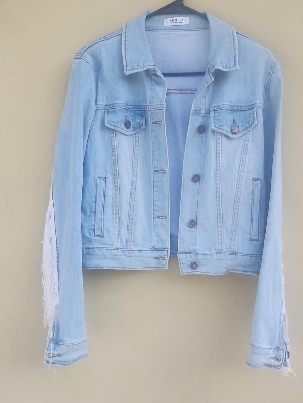 Aphrodite Light Blue Fringe-Sleeve Denim Jacket